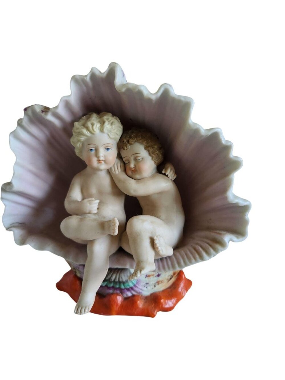Rare 1800- 1900 Antique Voigt Cherubs In Shell. H Is Stamped In Grapes Top